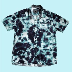 Mens sunrise kingdom blue tie dye button down shirt